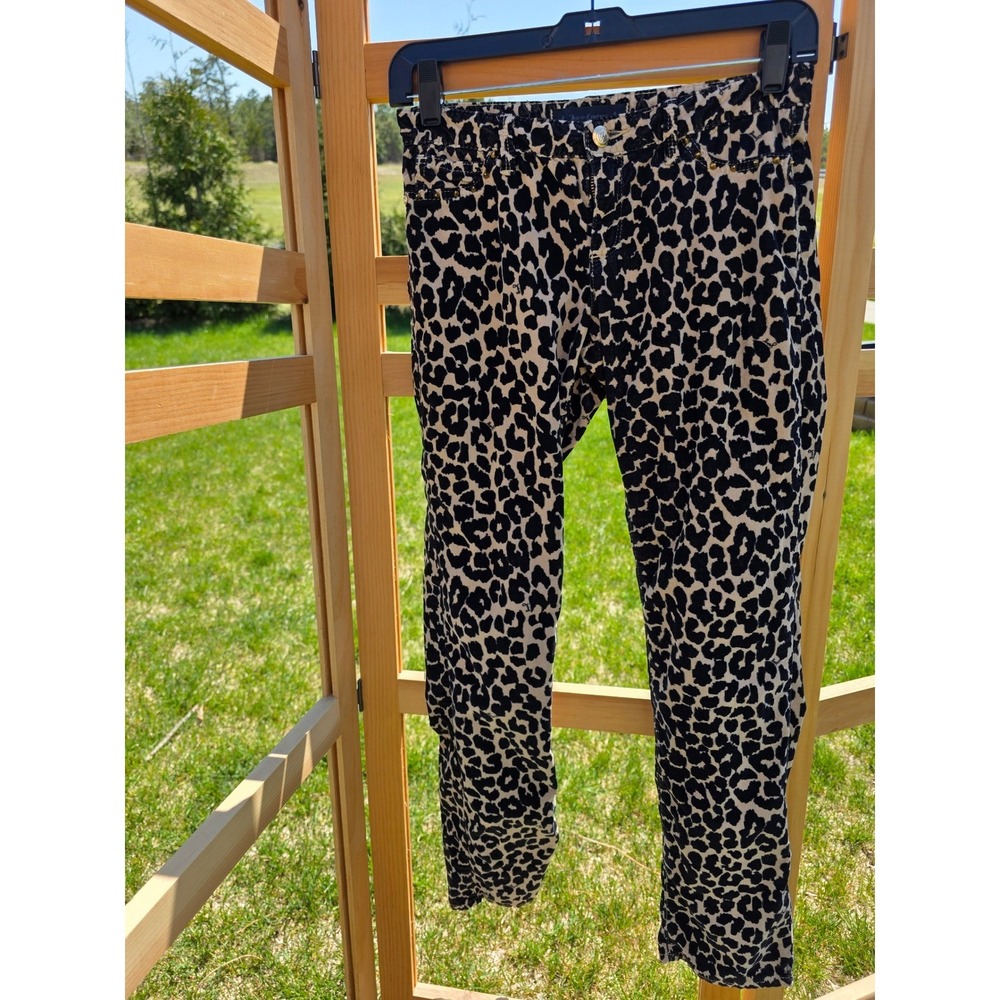 Kid's sz 14 Juicy Couture Leopard Print Corduroy Skinny Pants Black Gold Studded